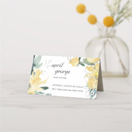 ELEGANT CLEAN YELLOW WATERVERF FLORAL BABY SHOWER PLAATSKAARTJE