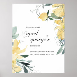 ELEGANT CLEAN YELLOW WATERVERF FLORAL BABY SHOWER POSTER