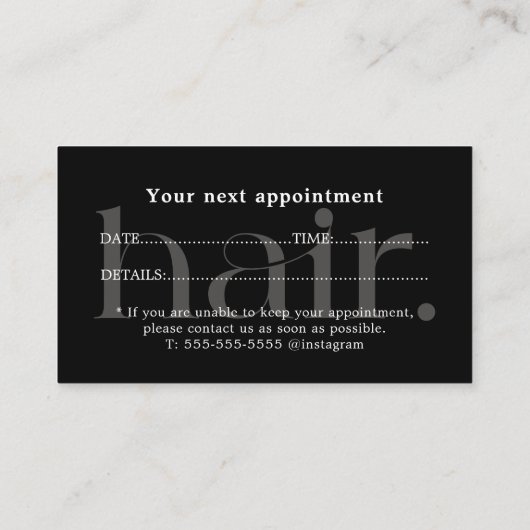 Elegant Clean Zwart Wit Haar Stylist Afspraak Visitekaartje (Achterkant)