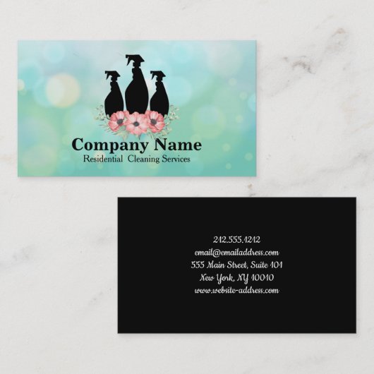 Elegant Cleaning Service Glitter Bokeh Business CA Visitekaartje (Voorkant / Achterkant)