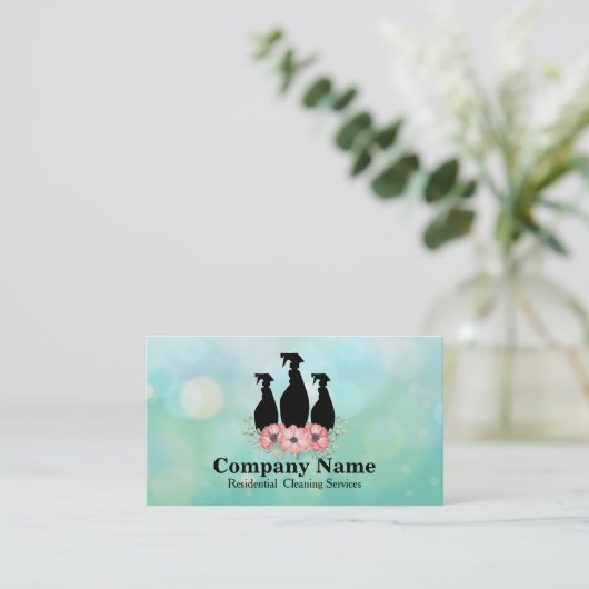 Elegant Cleaning Service Glitter Bokeh Business CA Visitekaartje (Staand voorkant)