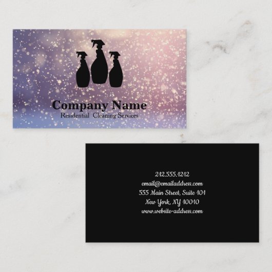Elegant Cleaning Service Glitter Bokeh Visitekaartje (Voorkant / Achterkant)