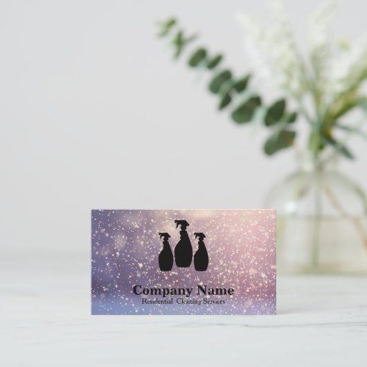 Elegant Cleaning Service Glitter Bokeh Visitekaartje (Staand voorkant)