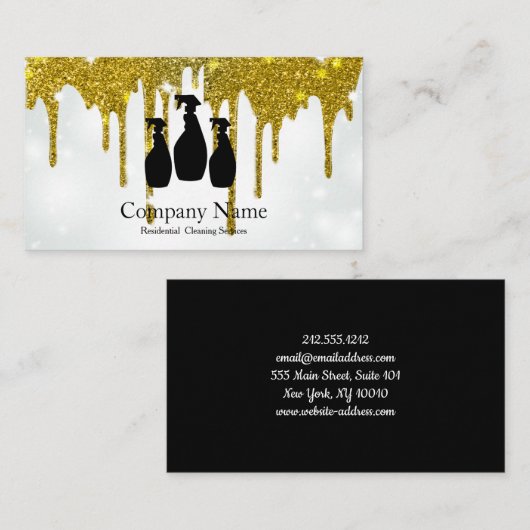 Elegant Cleaning Service Glitter Driving Business Visitekaartje (Voorkant / Achterkant)