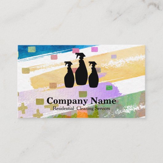 Elegant Cleaning Service Glitter Waterverf Visitekaartje (Voorkant)