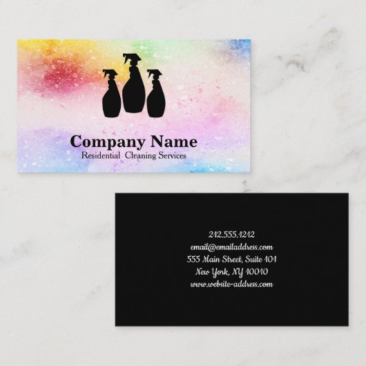 Elegant Cleaning Service Glitter Waterverf Visitekaartje (Voorkant / Achterkant)