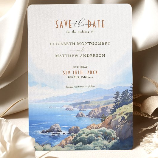 Elegant Cliffside Save the Date Kaart - Big Sur, C