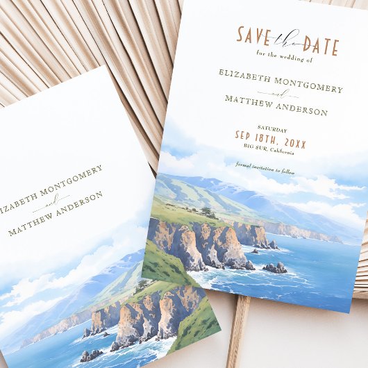 Elegant Cliffside Save the Date Kaart - Big Sur, C