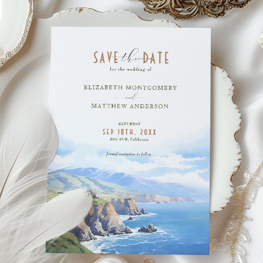 Elegant Cliffside Save the Date Kaart - Big Sur, C