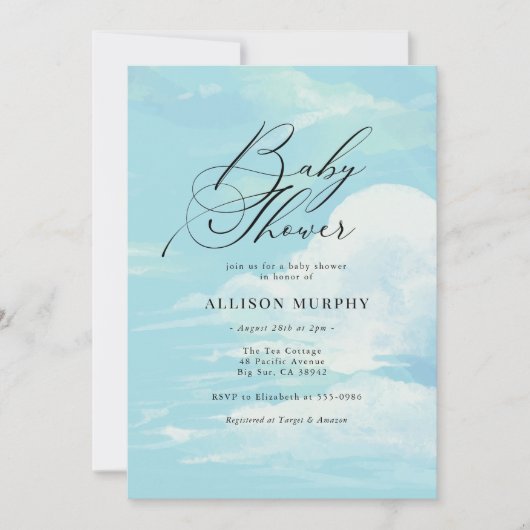 Elegant Cloud 9 Blue Sky Baby shower Kaart (Voorkant)