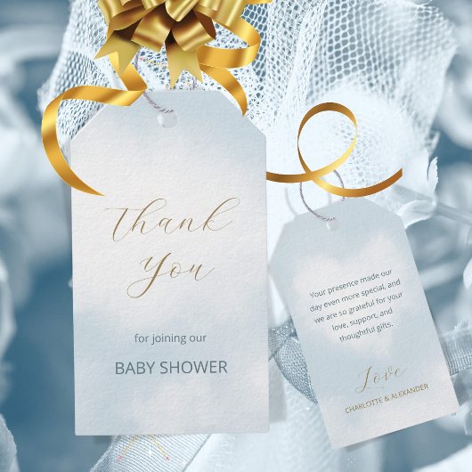 Elegant Cloud 9 Theme Baby shower Blauw Dank u wel Cadeaulabel