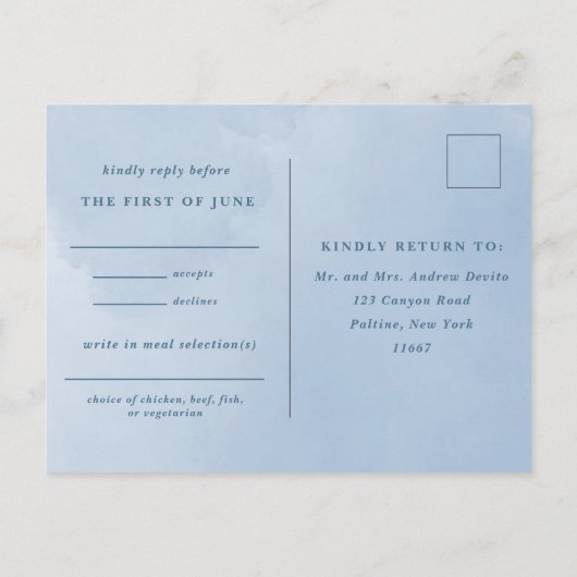 Elegant Cloud Blue Sky Script Waterverf antwoord Uitnodiging Briefkaart (Achterkant)