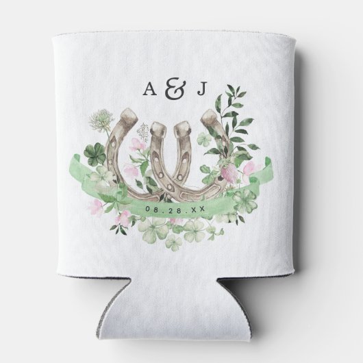 Elegant Clover Hoefijzers Botanical Wedding Blikjeskoeler (Achterkant)