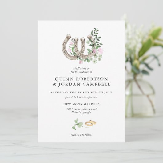 Elegant Clover Hoefijzers Botanical Wedding Kaart (Staand voorkant)