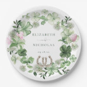 Elegant Clover Hoefijzers Botanical Wedding Papieren Bordje (Voorkant)