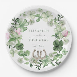 Elegant Clover Hoefijzers Botanical Wedding Papieren Bordje