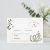 Elegant Clover Hoefijzers Botanical Wedding RSVP Kaartje (Staand voorkant)