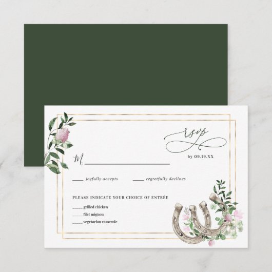 Elegant Clover Hoefijzers Botanical Wedding RSVP Kaartje (Voorkant / Achterkant)