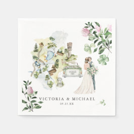 Elegant Clover Shamrock Botanical Wedding Map Servet