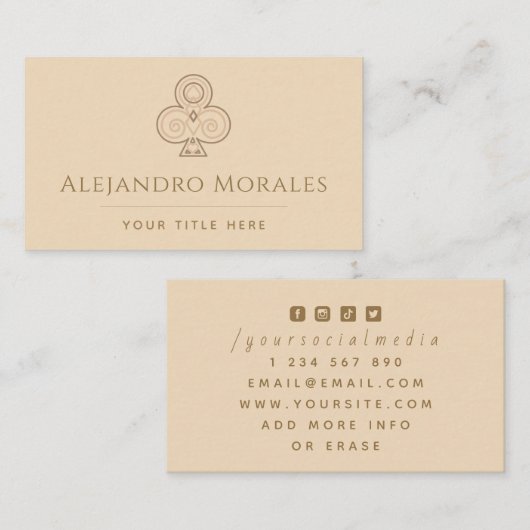 Elegant Club Logo Card Game Casino Theme Beige Visitekaartje (Voorkant / Achterkant)