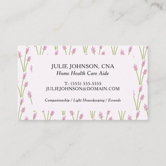 Elegant CNA Home Gezondheidszorg Roze Bloemen Patr Visitekaartje (Voorkant)