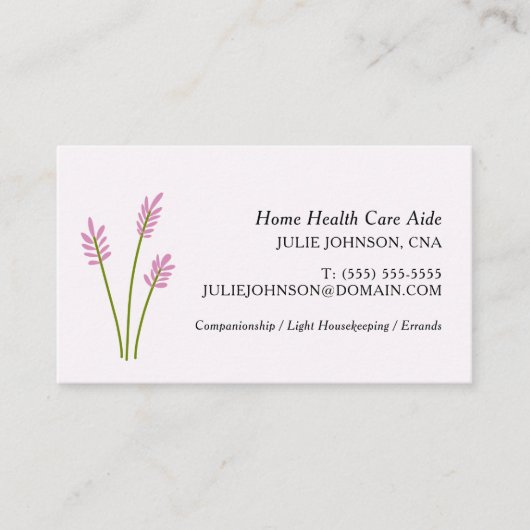 Elegant CNA Home Health Care Aide Roze Bloemen Visitekaartje (Voorkant)