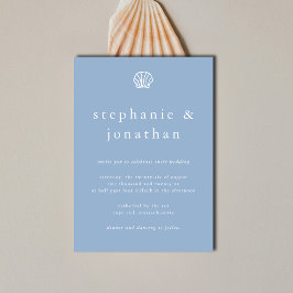 Elegant Coastal Beach Dusty Blue Minimal Wedding  Kaart
