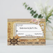 Elegant Coastal Beach Navy Seaside Summer Weddensc RSVP Kaartje (Staand voorkant)