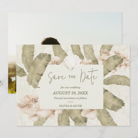 Elegant Coastal Beach Photo Save The Date (Voorkant / Achterkant)