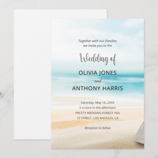 Elegant Coastal Beach Wedding Kaart (Voorkant / Achterkant)