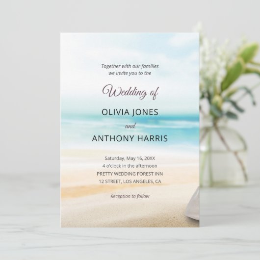 Elegant Coastal Beach Wedding Kaart (Staand voorkant)