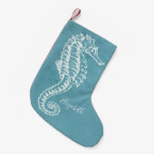Elegant Coastal Beach Zee Horse Monogram Kleine Kerstsok (Voorkant (Hangend))