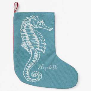 Elegant Coastal Beach Zee Horse Monogram Kleine Kerstsok