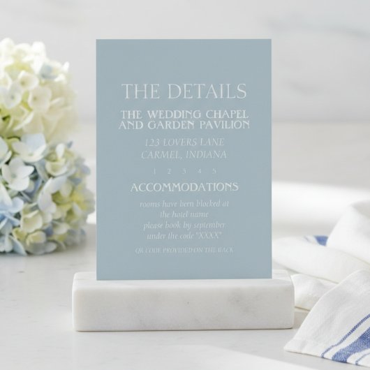 Elegant Coastal Blue Modern Wedding Informatiekaartje