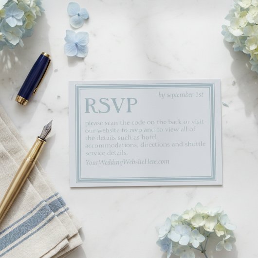 Elegant Coastal Blue Modern Wedding RSVP Kaartje