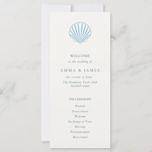 Elegant Coastal Blue Seashell Wedding Program (Voorkant)