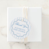 Elegant Coastal Blue Stripe Wavy Script Thank You Bedankjes Labels (In situ)