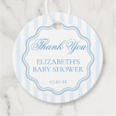 Elegant Coastal Blue Stripe Wavy Script Thank You Bedankjes Labels (Voorkant)