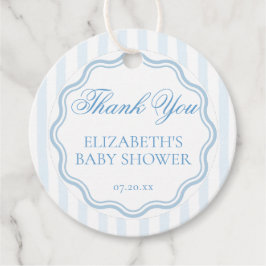 Elegant Coastal Blue Stripe Wavy Script Thank You Bedankjes Labels