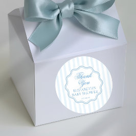 Elegant Coastal Blue Stripe Wavy Script Thank You Ronde Sticker