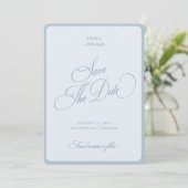 Elegant Coastal Blue Stripes Border Retro Wedding Save The Date (Staand voorkant)
