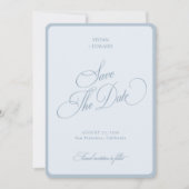 Elegant Coastal Blue Stripes Border Retro Wedding Save The Date (Voorkant)