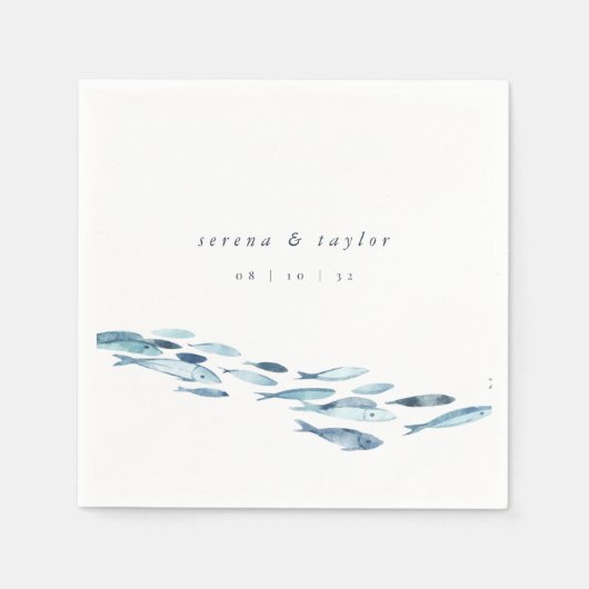 Elegant Coastal Blue Waterverf Fish Wedding Servet (Voorkant)