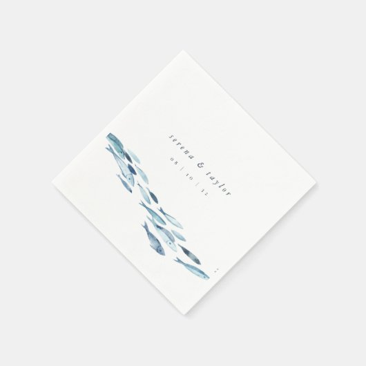 Elegant Coastal Blue Waterverf Fish Wedding Servet (Hoek)