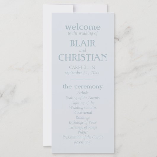 Elegant Coastal Blue Wedding Ceremony Program (Voorkant)