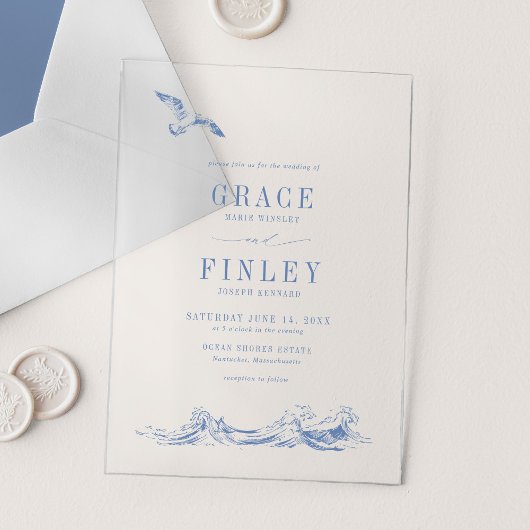 Elegant Coastal Chic Blue Beach Wedding Acryl Uitnodigingen