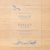 Elegant Coastal Chic Blue Beach Wedding Acryl Uitnodigingen (Voorkant)