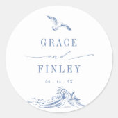 Elegant Coastal Chic Blue Seaside Wedding Ronde Sticker (Voorkant)