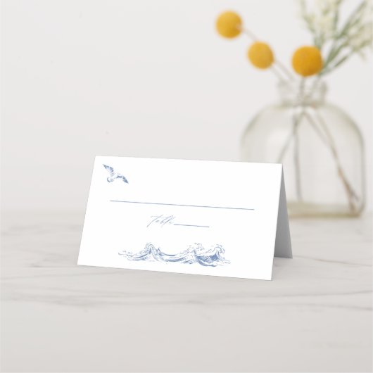 Elegant Coastal Chic Blue Wedding Plaatskaartje (Voorkant)