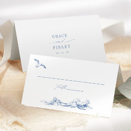 Elegant Coastal Chic Blue Wedding Plaatskaartje